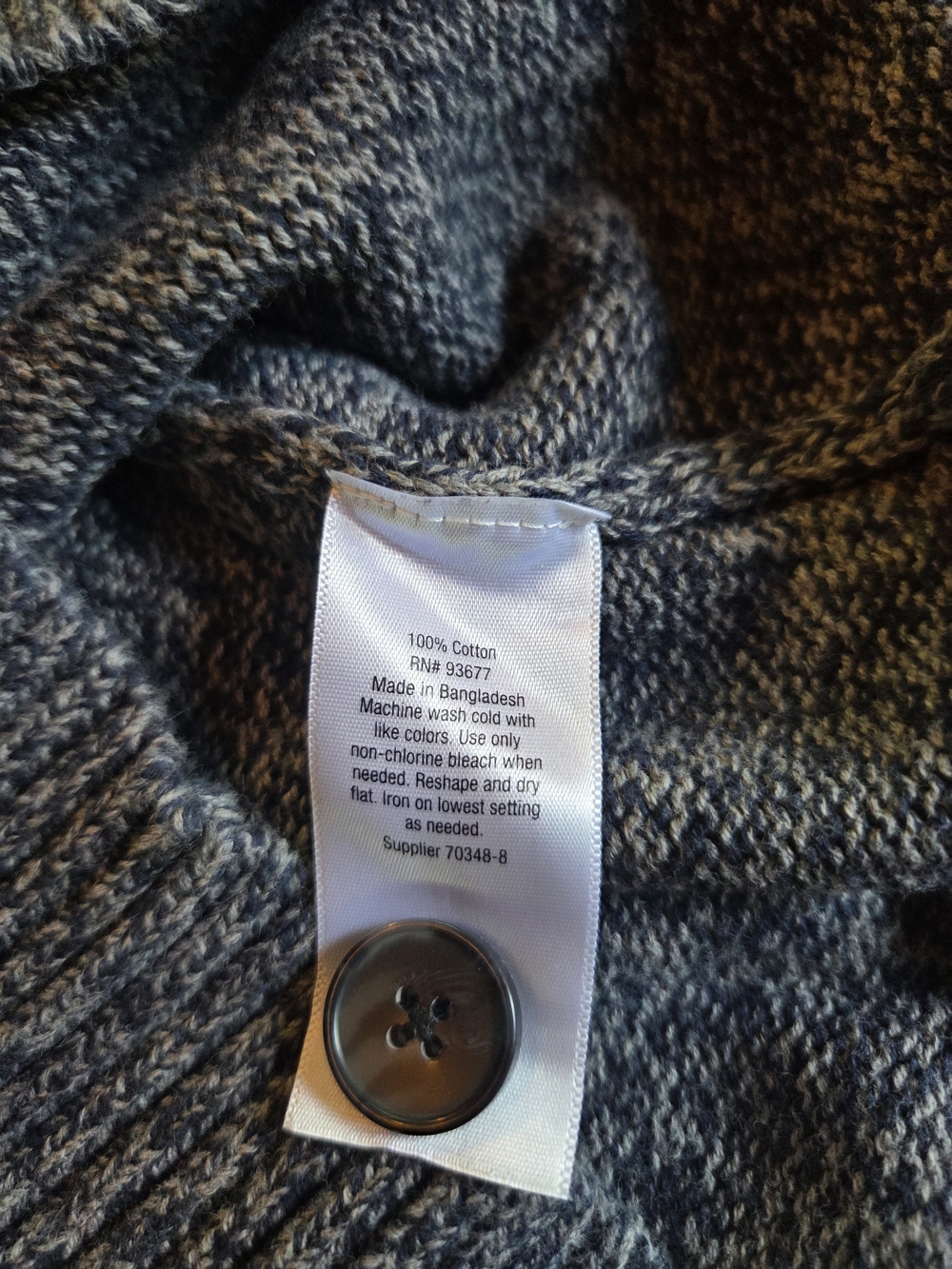 Men's Marled Blue Button Neck Sweater - Picture 4 of 4